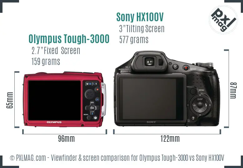Olympus Tough-3000 vs Sony HX100V Screen and Viewfinder comparison