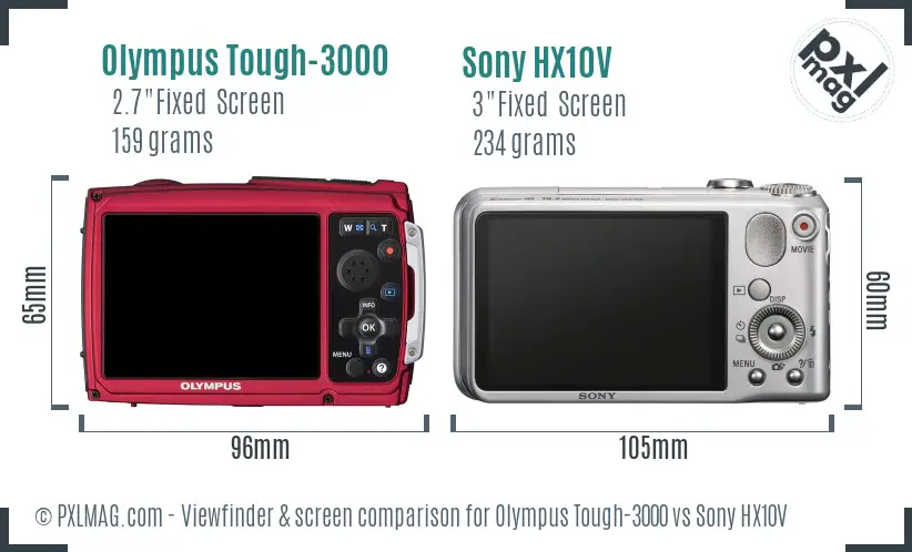 Olympus Tough-3000 vs Sony HX10V Screen and Viewfinder comparison