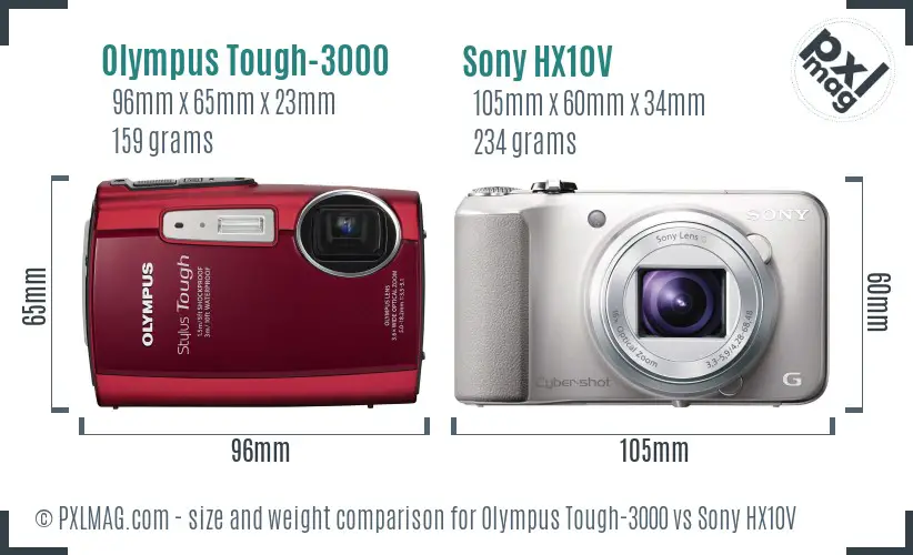 Olympus Tough-3000 vs Sony HX10V size comparison