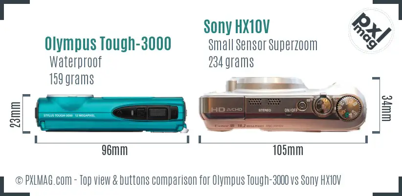 Olympus Tough-3000 vs Sony HX10V top view buttons comparison