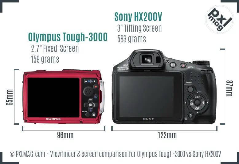 Olympus Tough-3000 vs Sony HX200V Screen and Viewfinder comparison