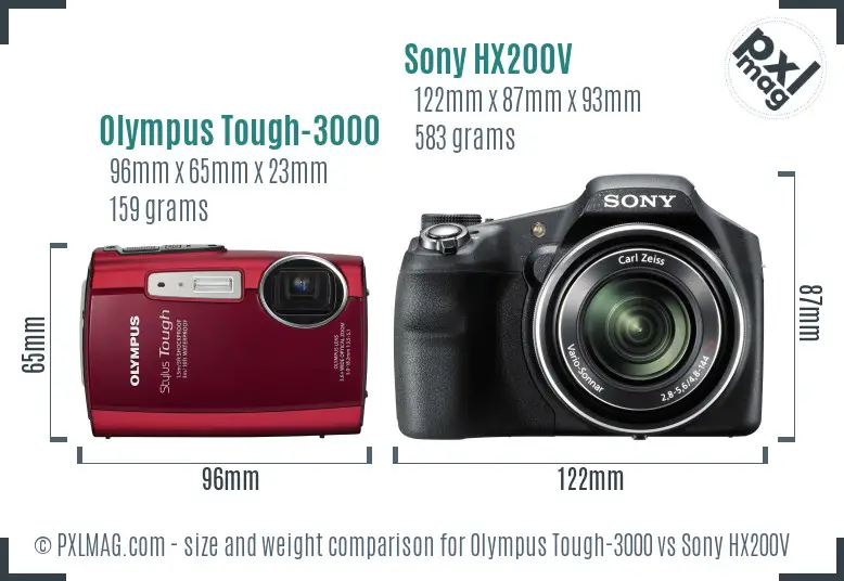 Olympus Tough-3000 vs Sony HX200V size comparison