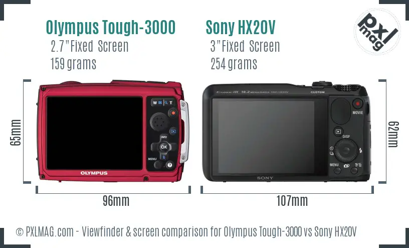 Olympus Tough-3000 vs Sony HX20V Screen and Viewfinder comparison
