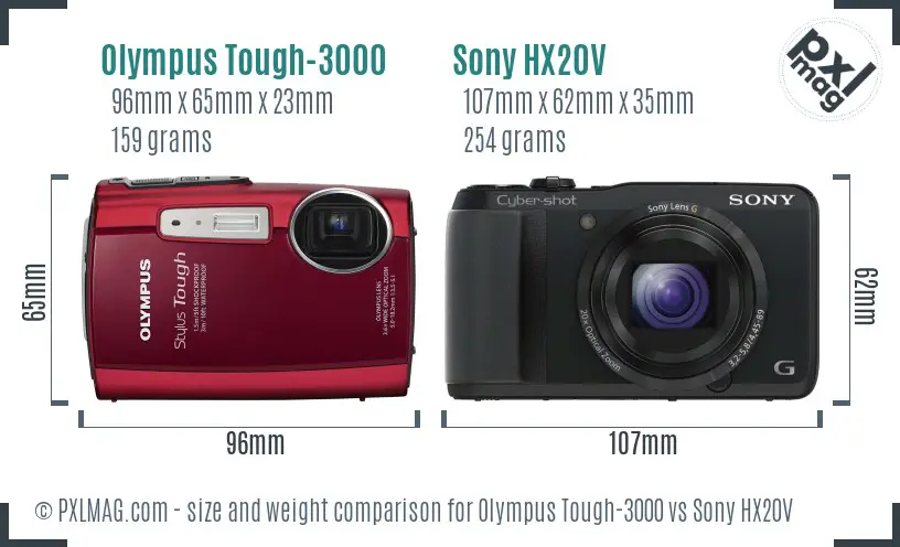 Olympus Tough-3000 vs Sony HX20V size comparison