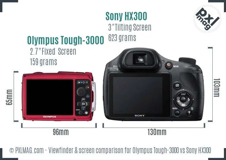 Olympus Tough-3000 vs Sony HX300 Screen and Viewfinder comparison