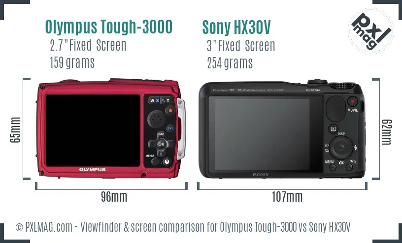 Olympus Tough-3000 vs Sony HX30V Screen and Viewfinder comparison