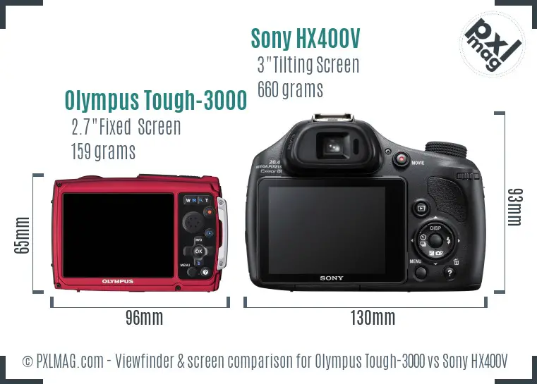 Olympus Tough-3000 vs Sony HX400V Screen and Viewfinder comparison