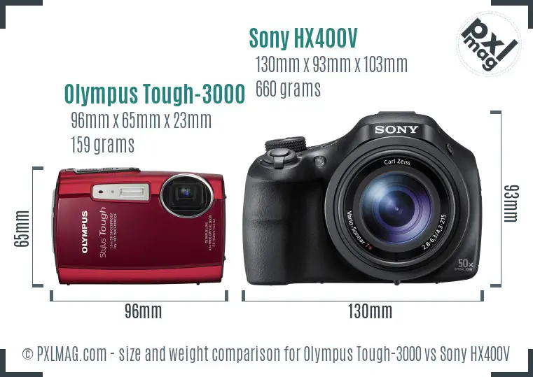 Olympus Tough-3000 vs Sony HX400V size comparison