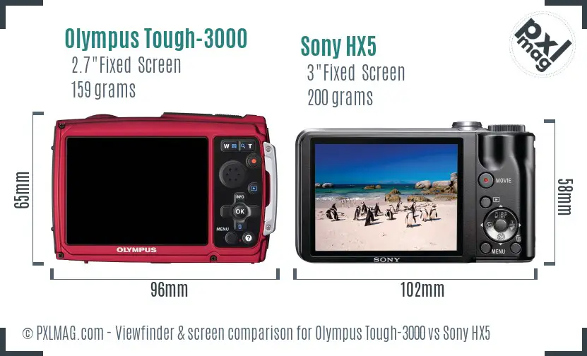 Olympus Tough-3000 vs Sony HX5 Screen and Viewfinder comparison
