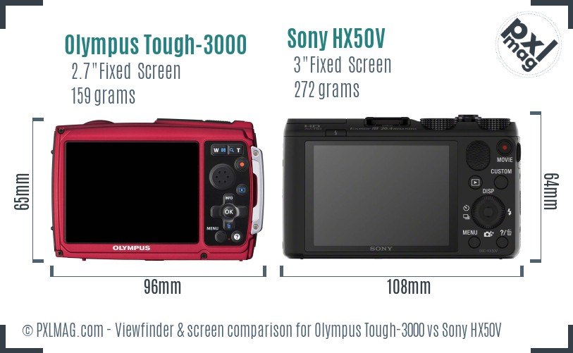 Olympus Tough-3000 vs Sony HX50V Screen and Viewfinder comparison
