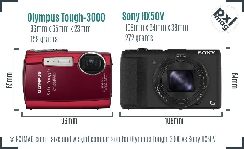 Olympus Tough-3000 vs Sony HX50V size comparison