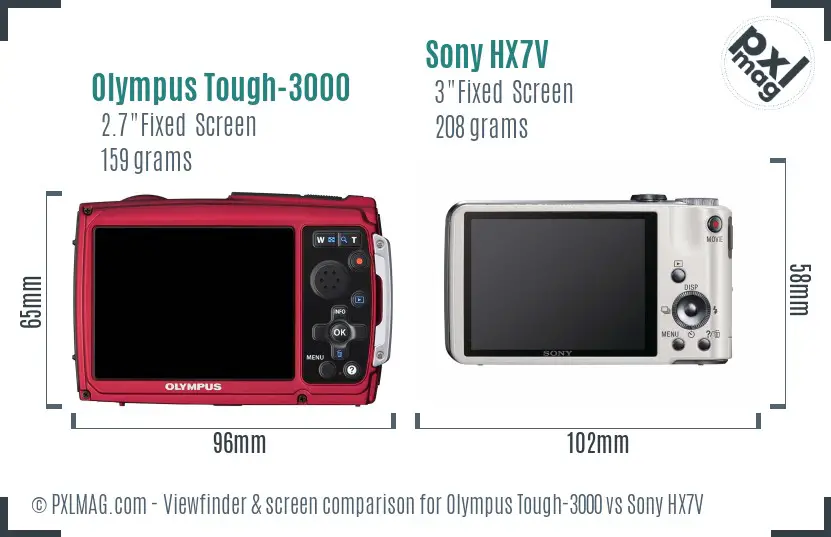 Olympus Tough-3000 vs Sony HX7V Screen and Viewfinder comparison