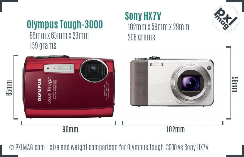 Olympus Tough-3000 vs Sony HX7V size comparison