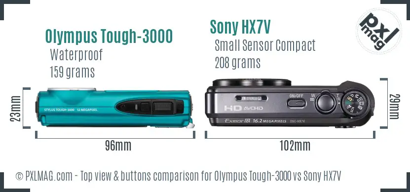 Olympus Tough-3000 vs Sony HX7V top view buttons comparison