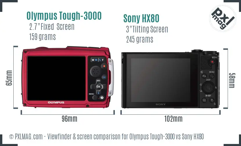 Olympus Tough-3000 vs Sony HX80 Screen and Viewfinder comparison