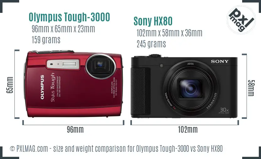 Olympus Tough-3000 vs Sony HX80 size comparison