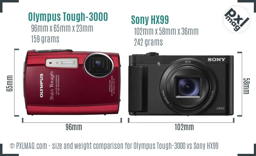Olympus Tough-3000 vs Sony HX99 size comparison Olympus Tough-3000 vs Sony HX99 size comparison