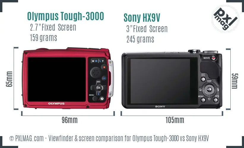 Olympus Tough-3000 vs Sony HX9V Screen and Viewfinder comparison