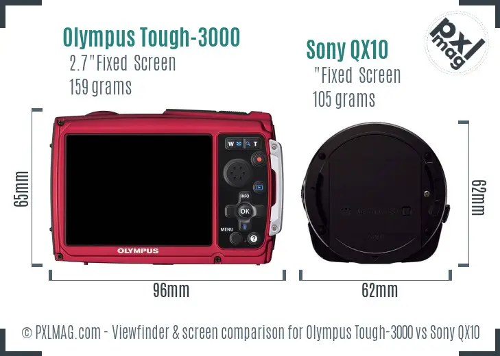 Olympus Tough-3000 vs Sony QX10 Screen and Viewfinder comparison