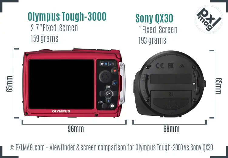 Olympus Tough-3000 vs Sony QX30 Screen and Viewfinder comparison