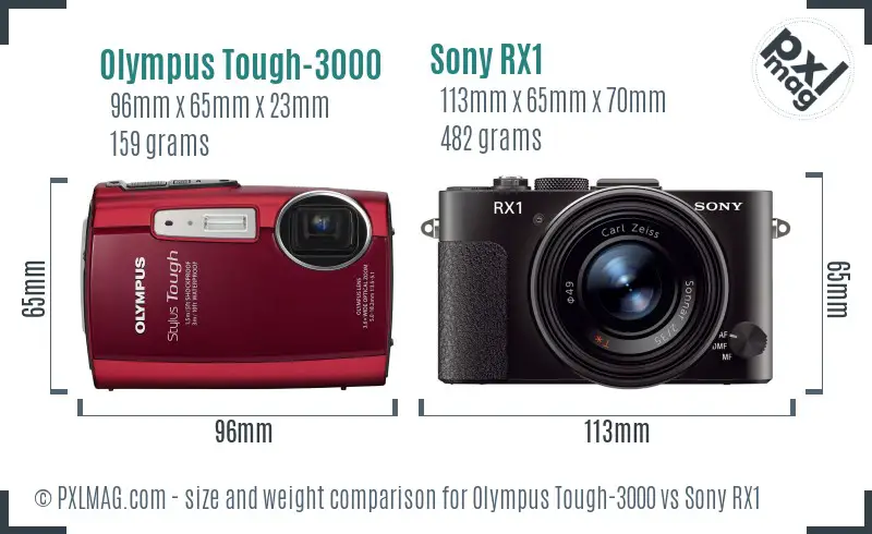 Olympus Tough-3000 vs Sony RX1 size comparison