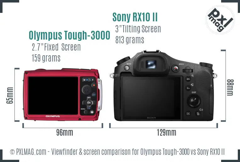 Olympus Tough-3000 vs Sony RX10 II Screen and Viewfinder comparison