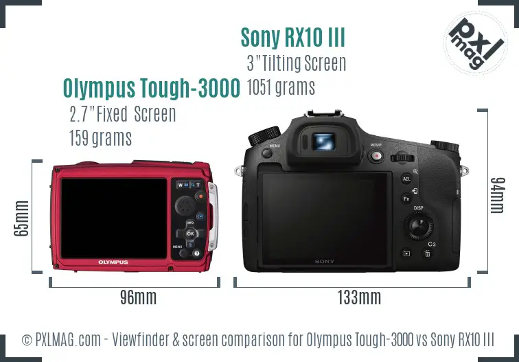 Olympus Tough-3000 vs Sony RX10 III Screen and Viewfinder comparison