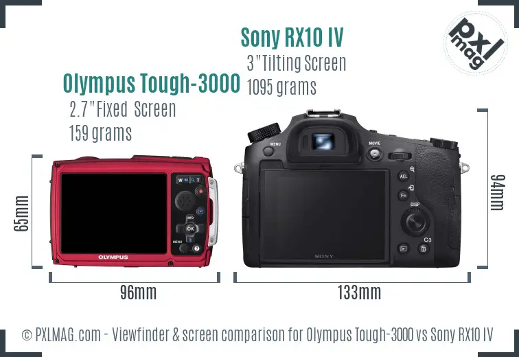 Olympus Tough-3000 vs Sony RX10 IV Screen and Viewfinder comparison