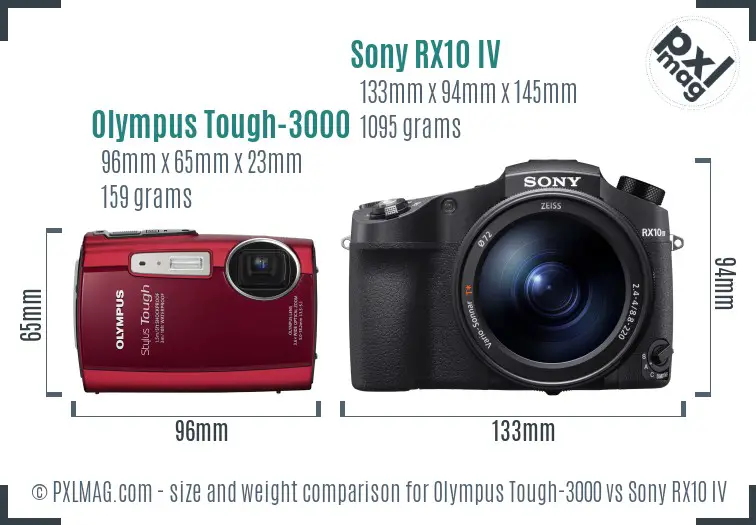Olympus Tough-3000 vs Sony RX10 IV size comparison
