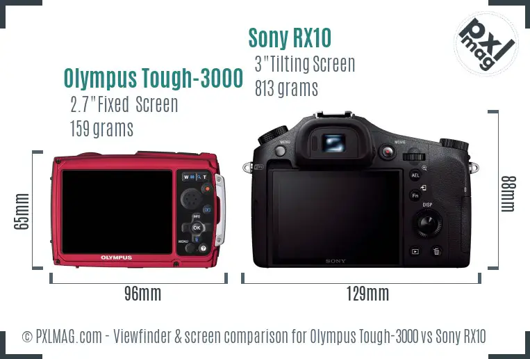 Olympus Tough-3000 vs Sony RX10 Screen and Viewfinder comparison