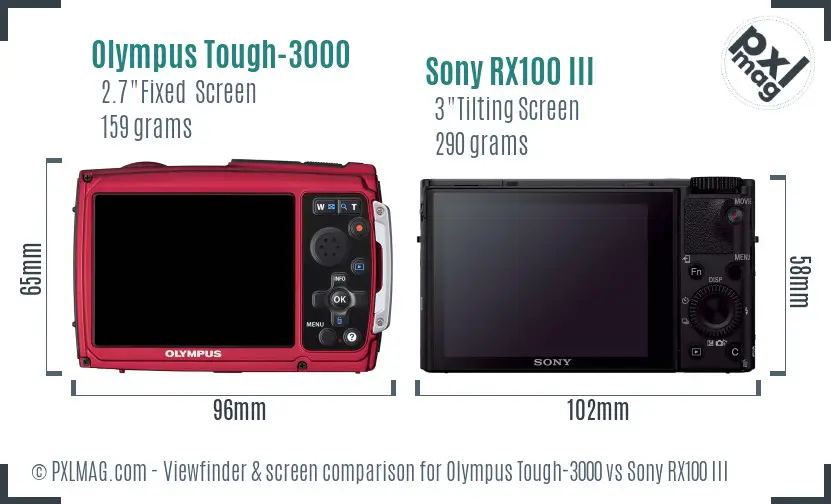 Olympus Tough-3000 vs Sony RX100 III Screen and Viewfinder comparison