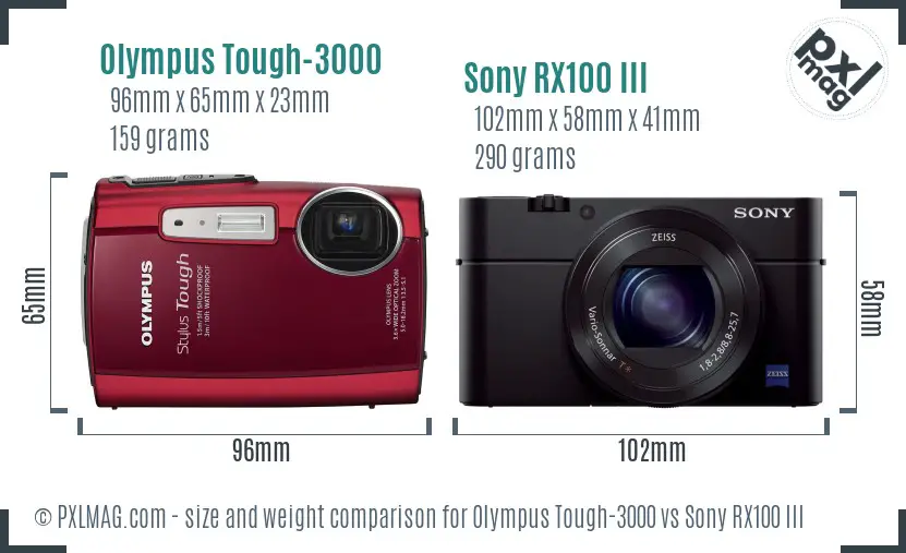 Olympus Tough-3000 vs Sony RX100 III size comparison