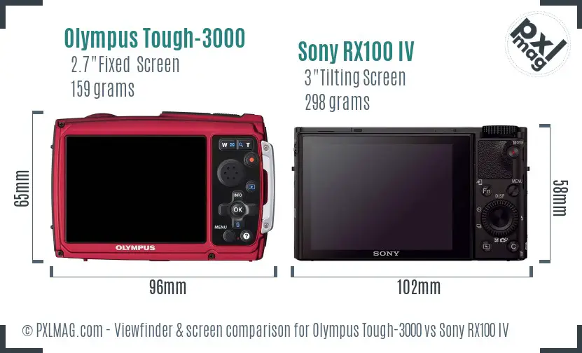Olympus Tough-3000 vs Sony RX100 IV Screen and Viewfinder comparison
