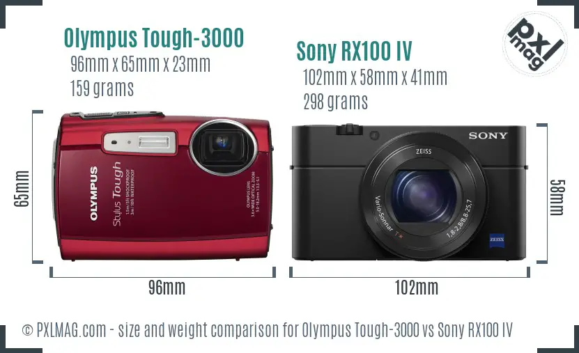 Olympus Tough-3000 vs Sony RX100 IV size comparison