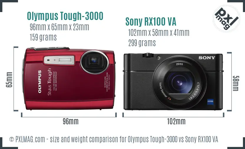 Olympus Tough-3000 vs Sony RX100 VA size comparison