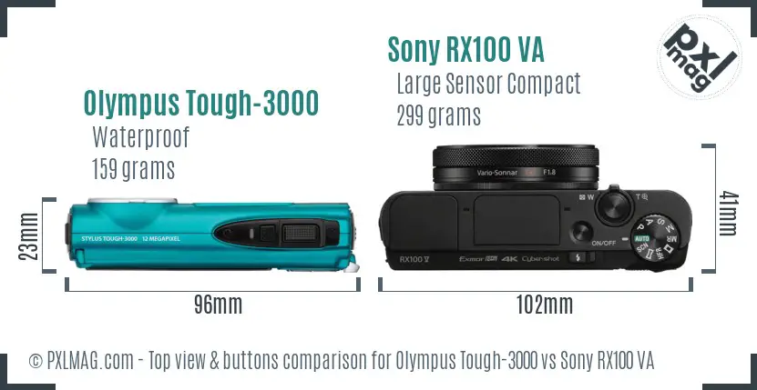 Olympus Tough-3000 vs Sony RX100 VA top view buttons comparison