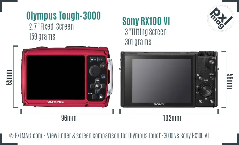 Olympus Tough-3000 vs Sony RX100 VI Screen and Viewfinder comparison