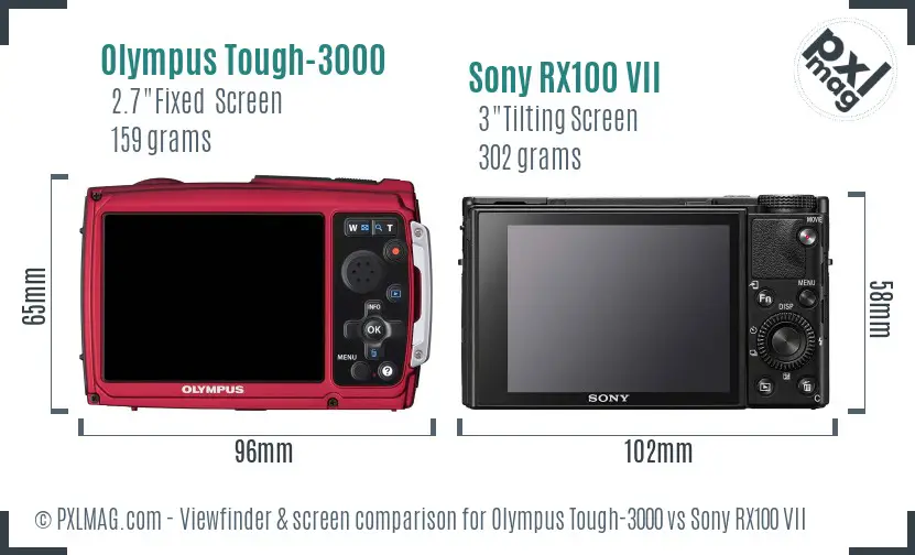 Olympus Tough-3000 vs Sony RX100 VII Screen and Viewfinder comparison