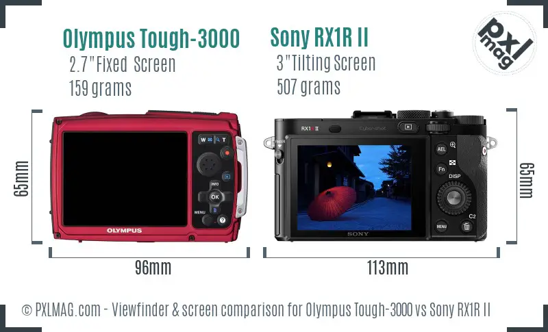 Olympus Tough-3000 vs Sony RX1R II Screen and Viewfinder comparison