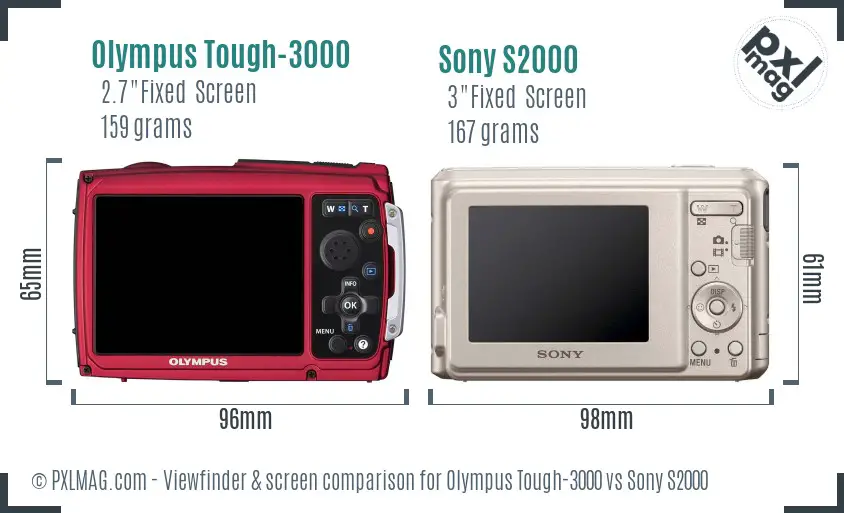 Olympus Tough-3000 vs Sony S2000 Screen and Viewfinder comparison