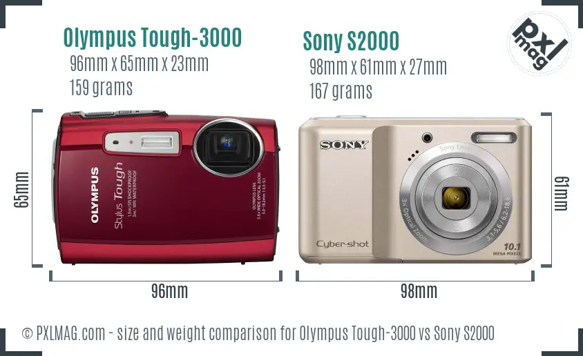 Olympus Tough-3000 vs Sony S2000 size comparison