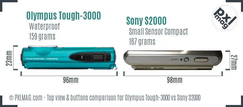 Olympus Tough-3000 vs Sony S2000 top view buttons comparison