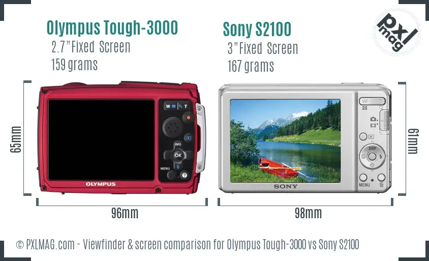 Olympus Tough-3000 vs Sony S2100 Screen and Viewfinder comparison