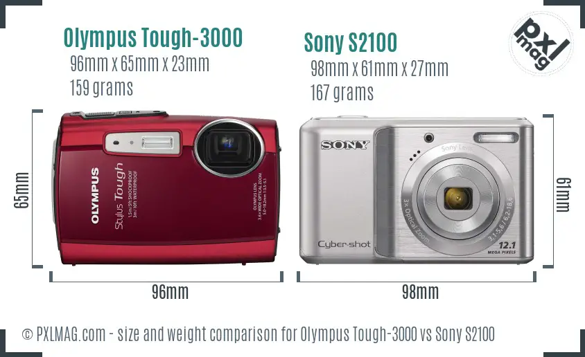 Olympus Tough-3000 vs Sony S2100 size comparison