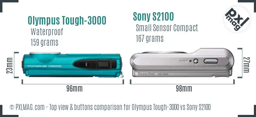 Olympus Tough-3000 vs Sony S2100 top view buttons comparison