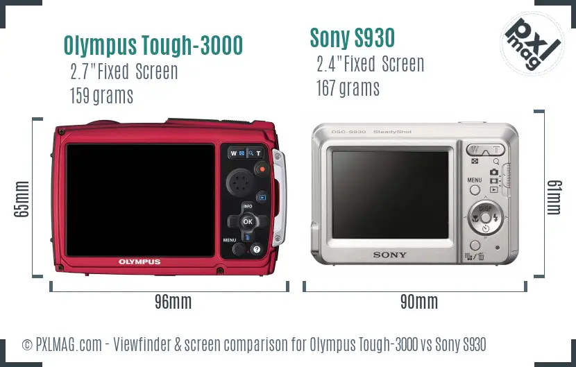 Olympus Tough-3000 vs Sony S930 Screen and Viewfinder comparison