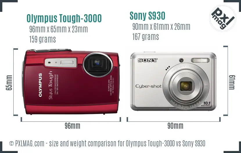 Olympus Tough-3000 vs Sony S930 size comparison