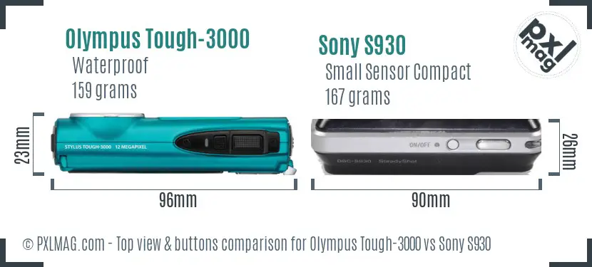 Olympus Tough-3000 vs Sony S930 top view buttons comparison