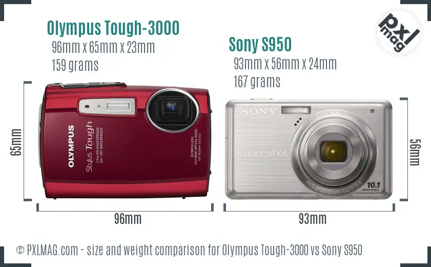 Olympus Tough-3000 vs Sony S950 size comparison