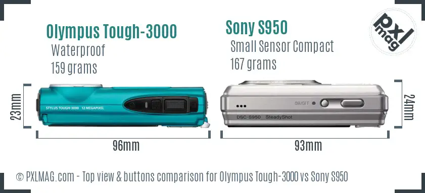 Olympus Tough-3000 vs Sony S950 top view buttons comparison
